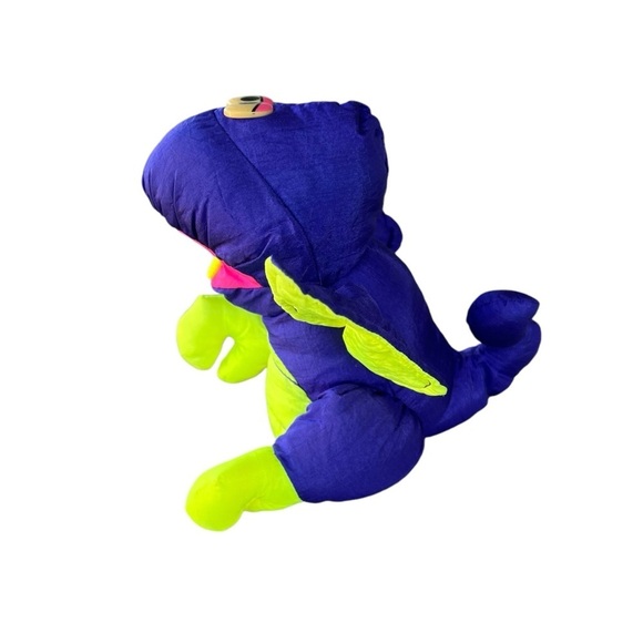 Vintage Fisher-Price Puffalump Dino Roar Plush Nylon Squeaky Toy Neon Bright GUC - Picture 4 of 14
